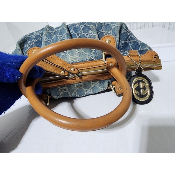 Gucci Denim GG and Leather Medium Sukey Top Handle Tote Bag Blue/Brown - Picture 12 of 16